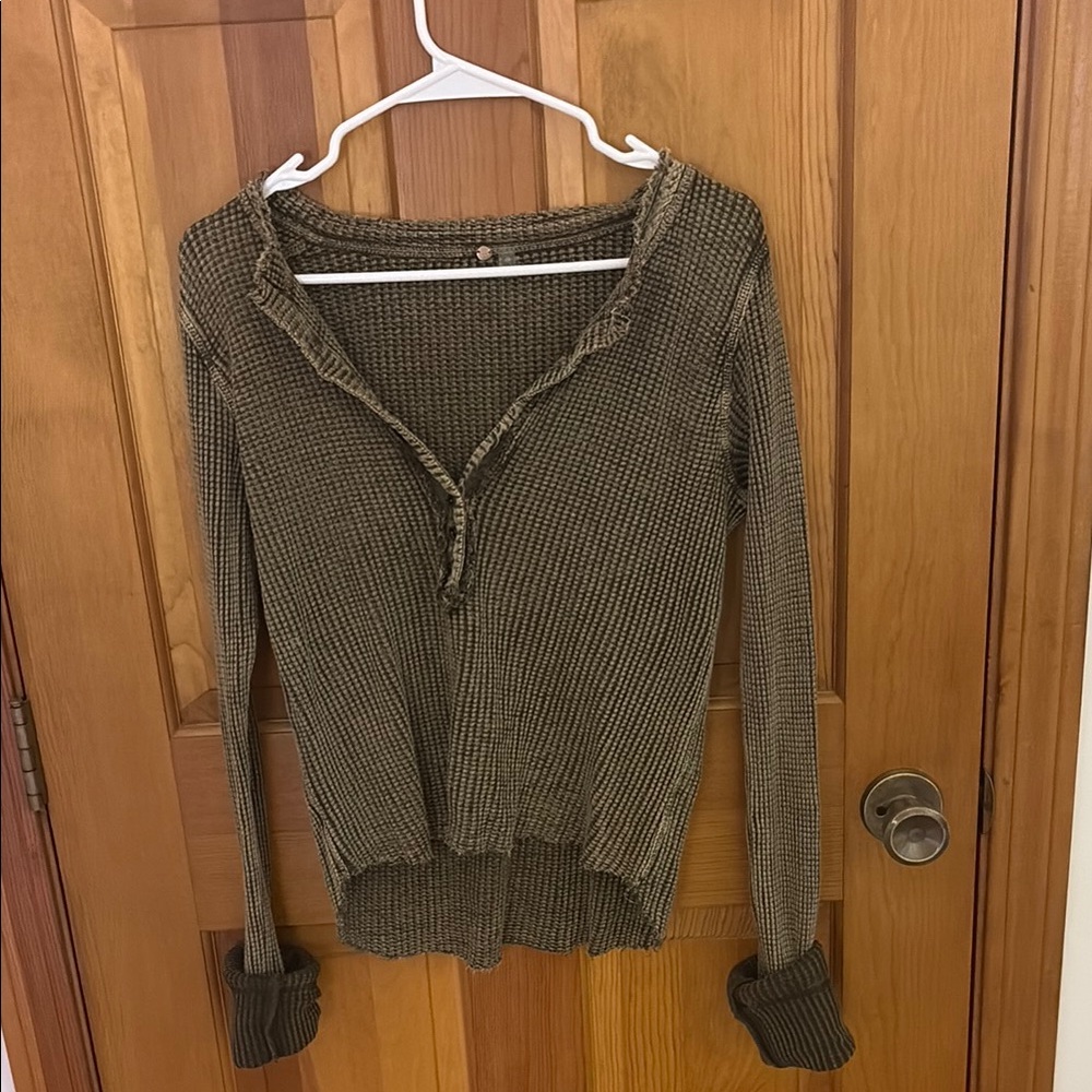 Free People Green Cardigan Sweater Ribbed Knit
